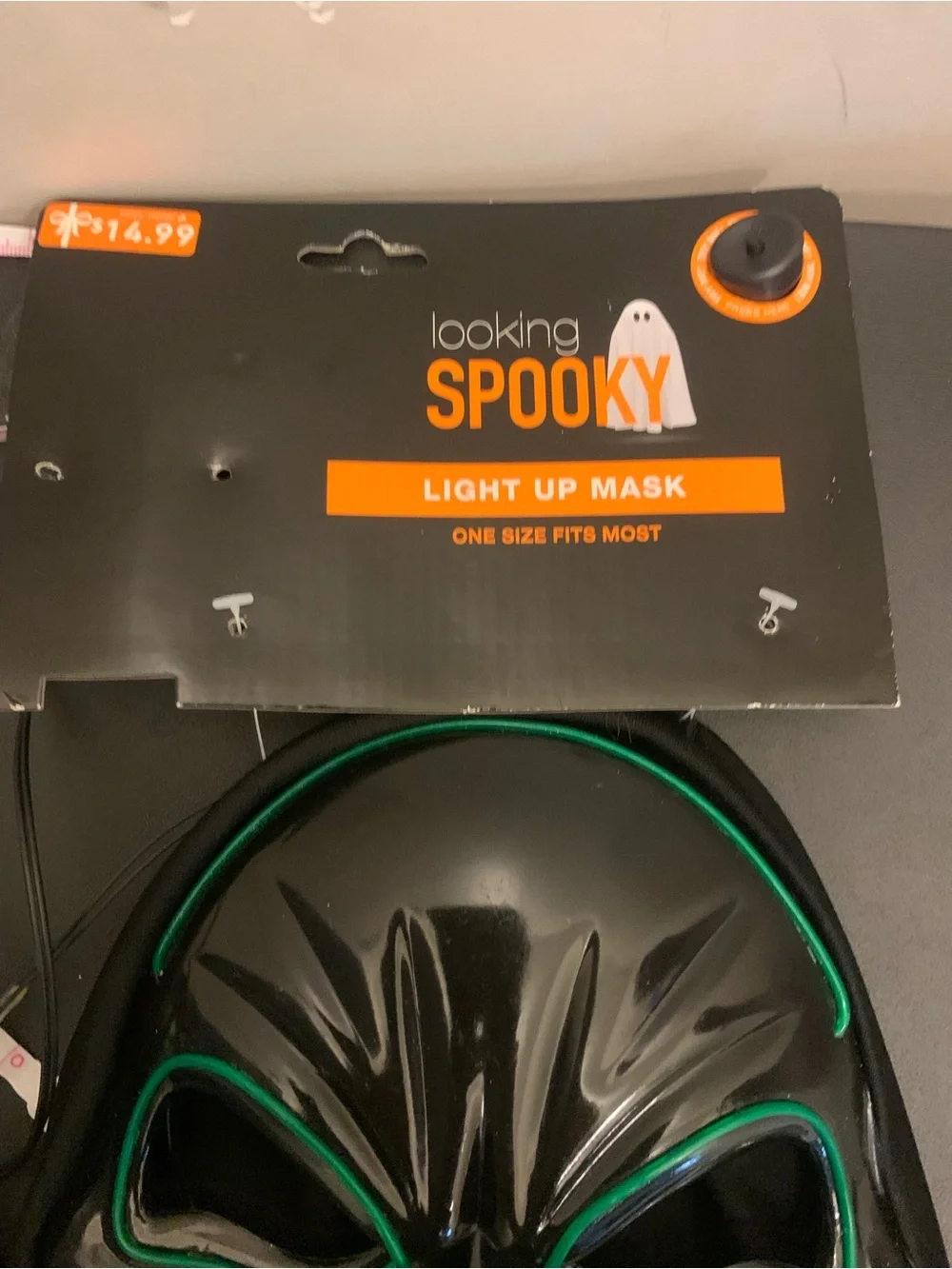 Black LED Neon Skull Mask - Green Glow